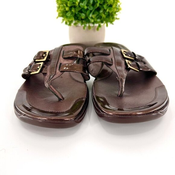 COLE-HAAN NIKE AIR BROWN LEATHER/PATENT LEATHER BUCKLE SANDALS - 7 - Picture 8 of 11